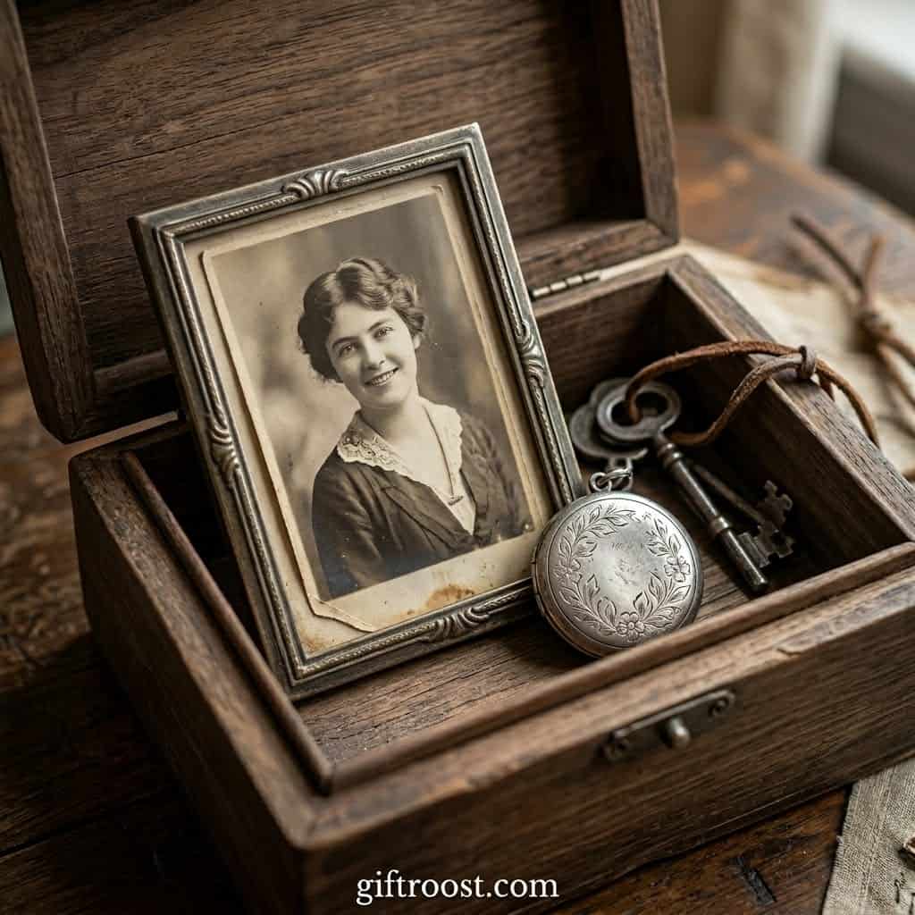 Personalized Mother's Day gift featuring a vintage photo and engraved pocket watch for a cherished m.