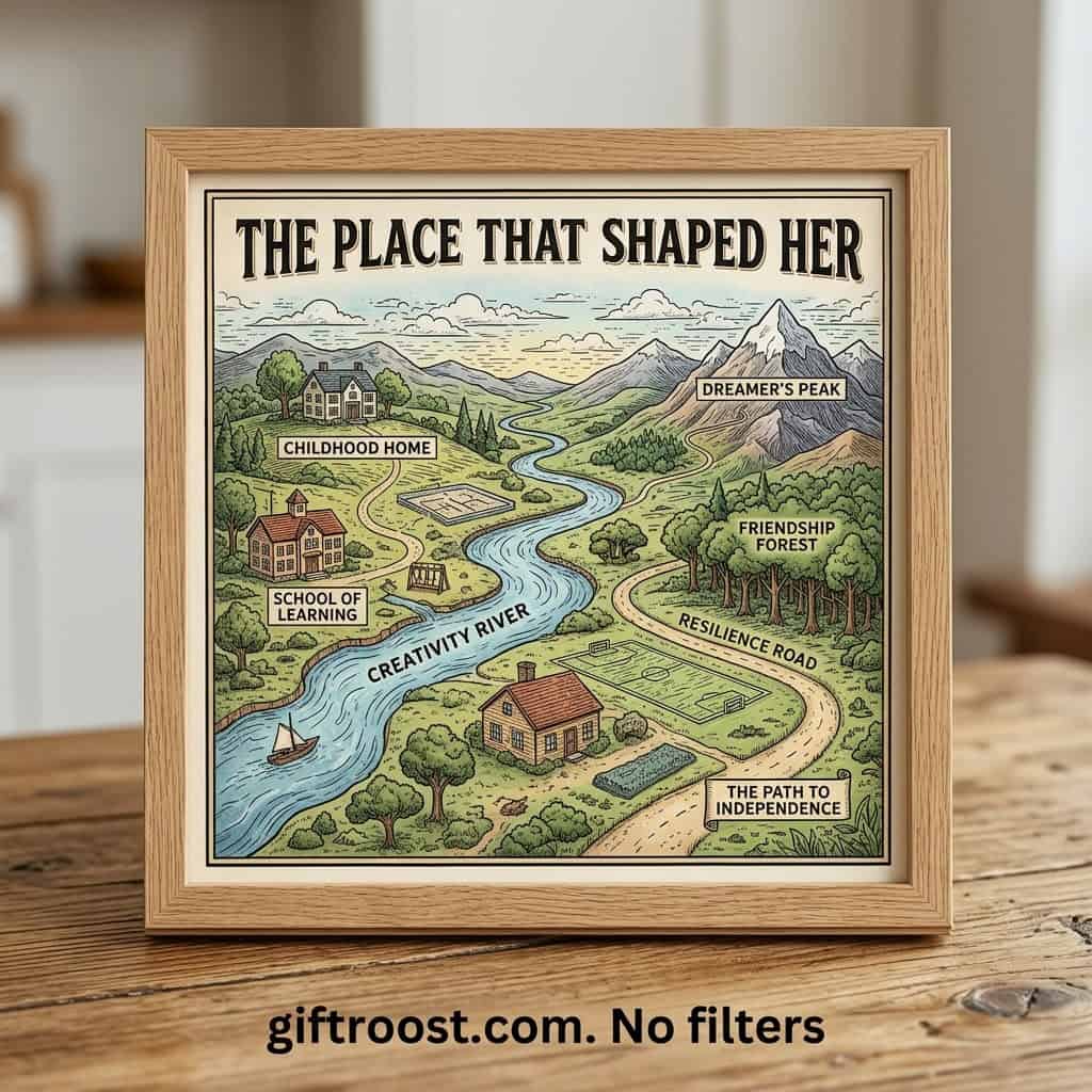 Custom illustrated map of meaningful places for mom, perfect Mother’s Day gift.