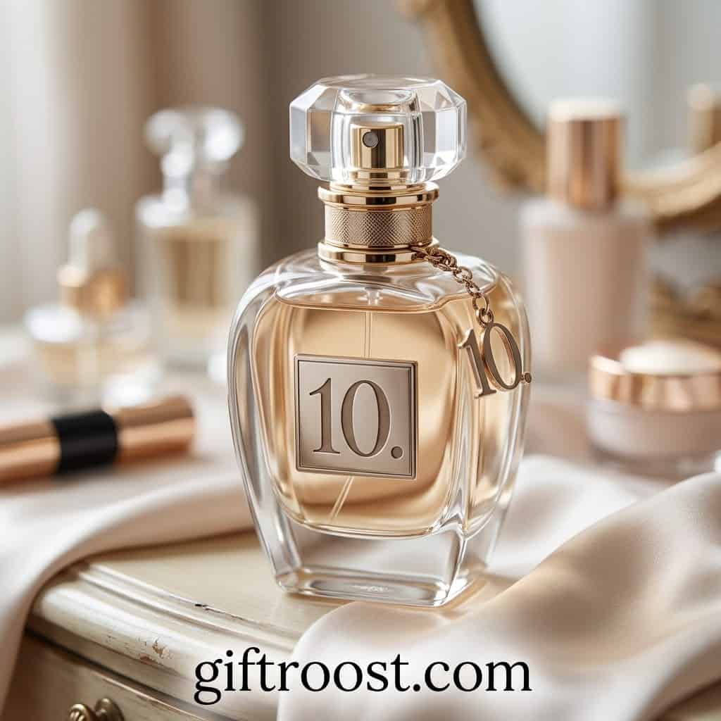 Personalized perfume bottle with the number 10, ideal for custom Mother's Day gifts.