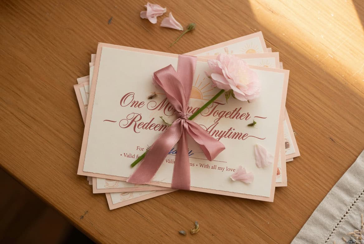 Gift card with pink flowers and ribbon for Mother's Day from daughter.