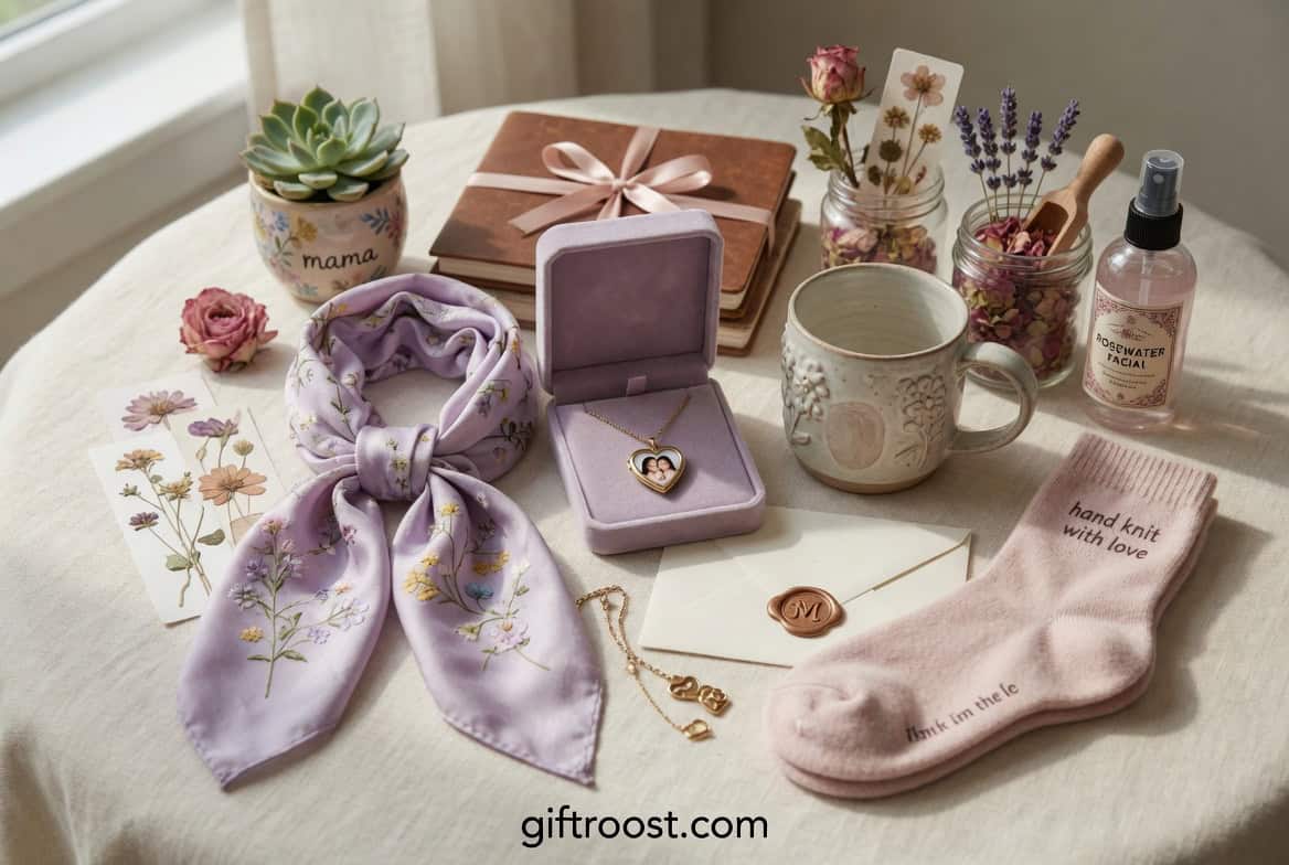 Elegant floral jewelry box with a necklace and ring for Mother's Day.