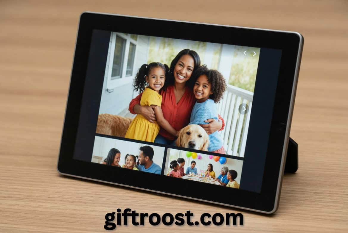 Beautiful family photo on digital frame for Mother's Day gift.