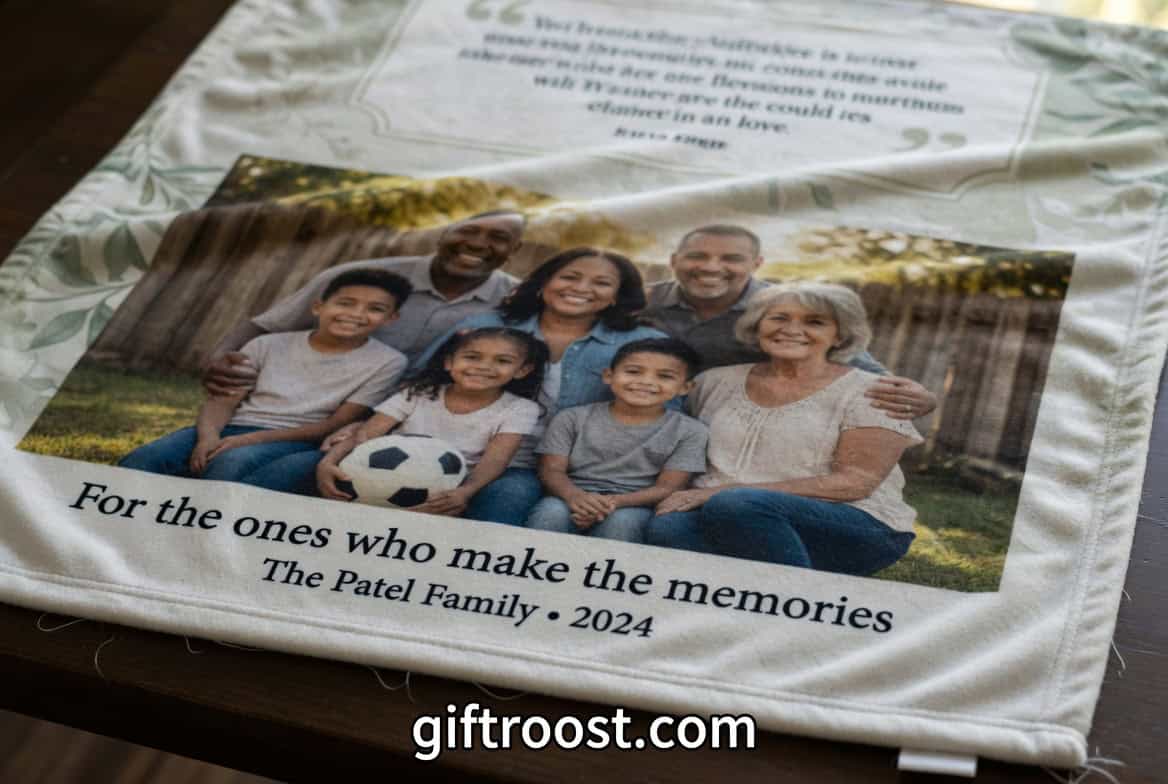 Personalized family photo blanket for Mother's Day, perfect for making mom emotional with memories.
