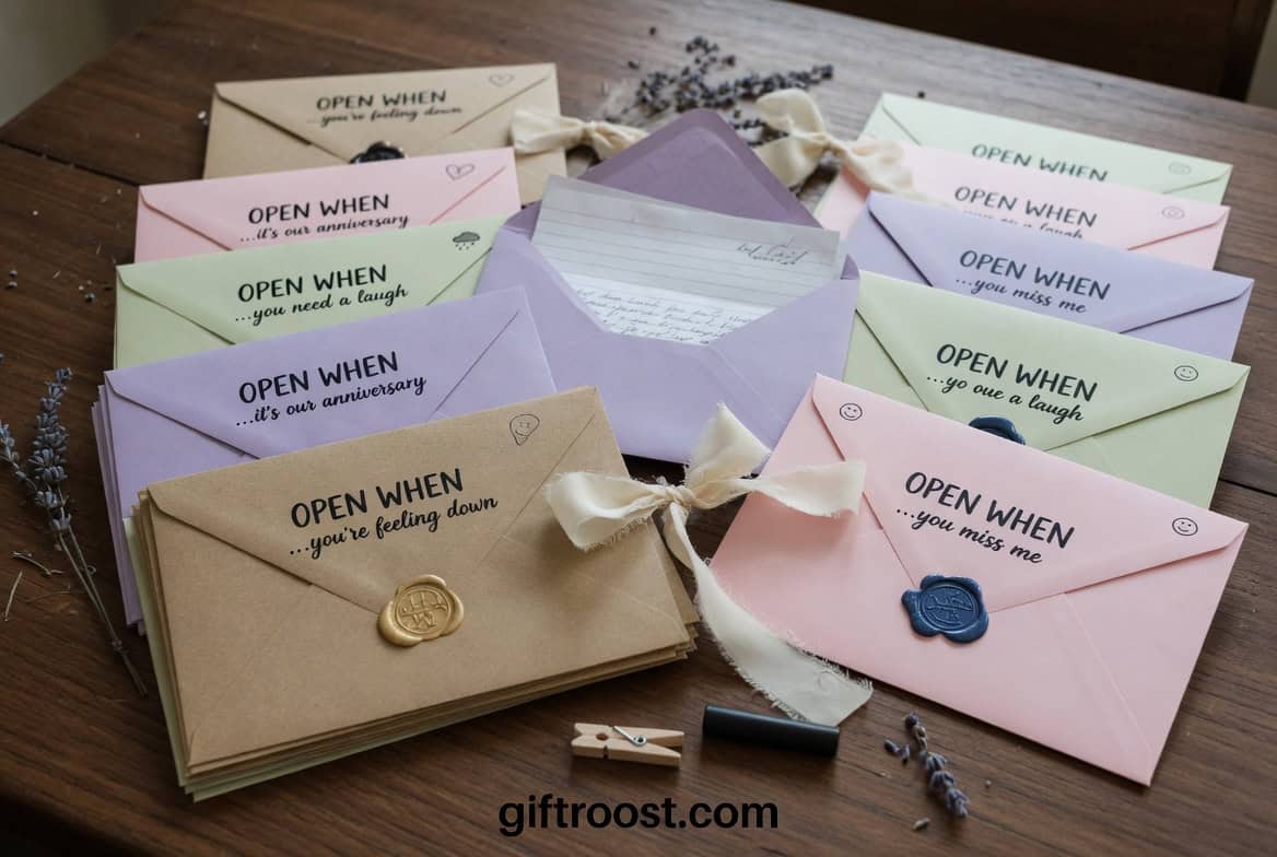 Beautiful pastel-colored envelopes with heartfelt messages for Mother's Day gifts.