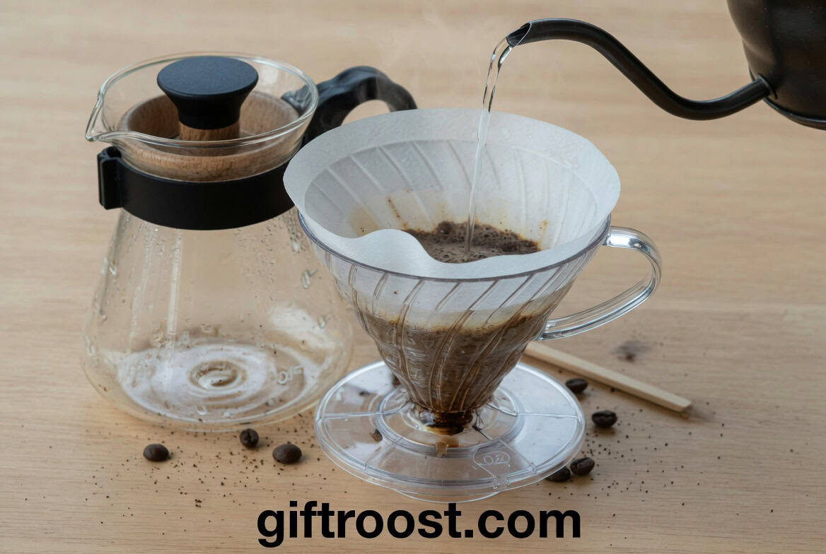 Hario V60 pour-over coffee set with dripper and filter for manual brewing at home