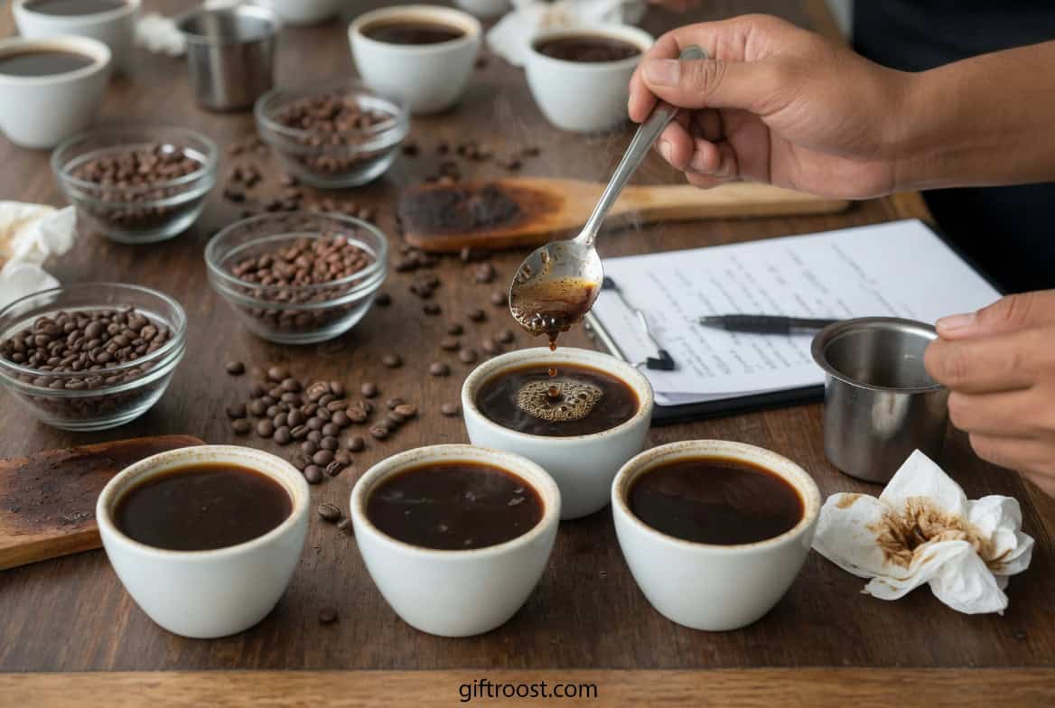 coffee lover attending barista class learning espresso skills and coffee tasting techniques 