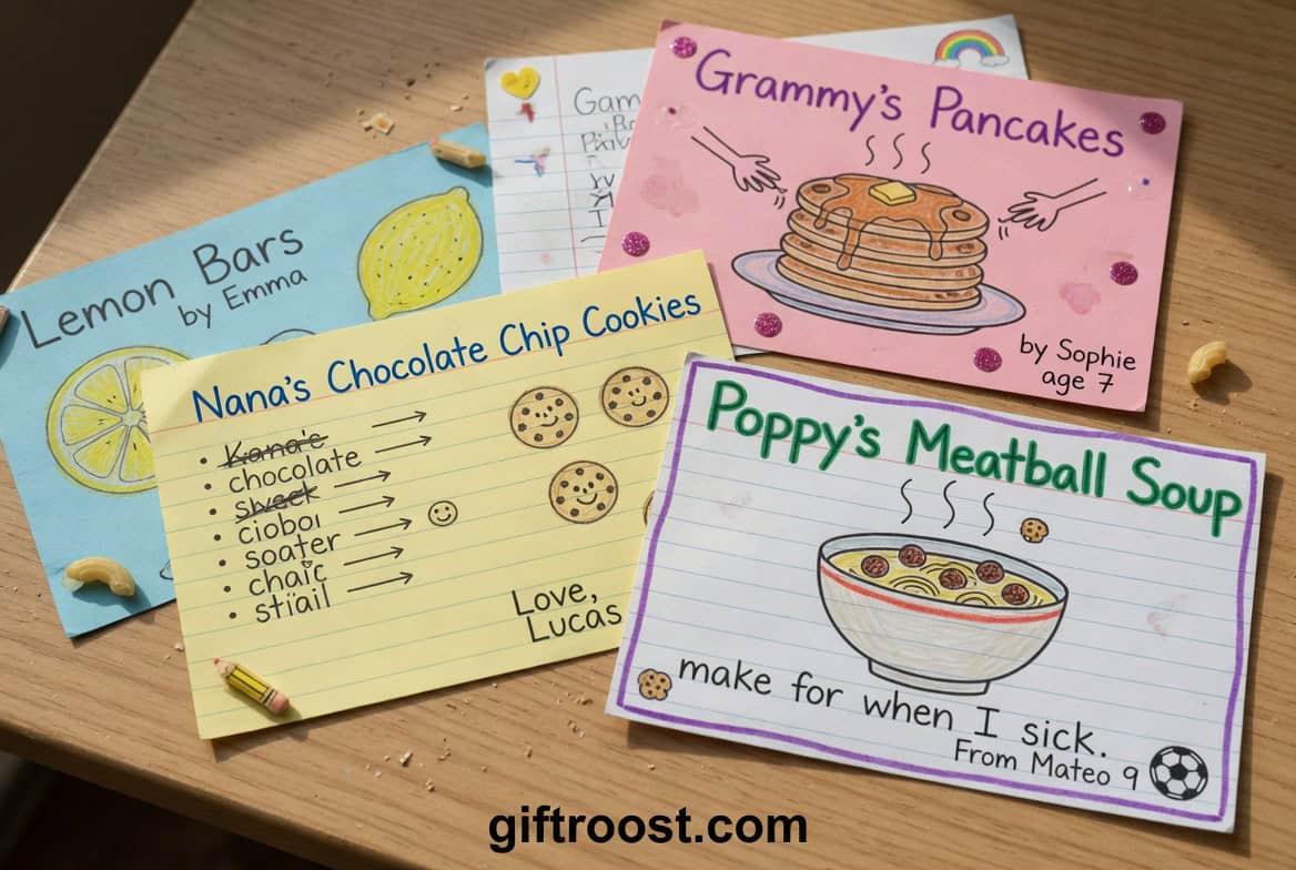 handwritten recipe cards from grandchildren creating a heartfelt and personal gift for grandma