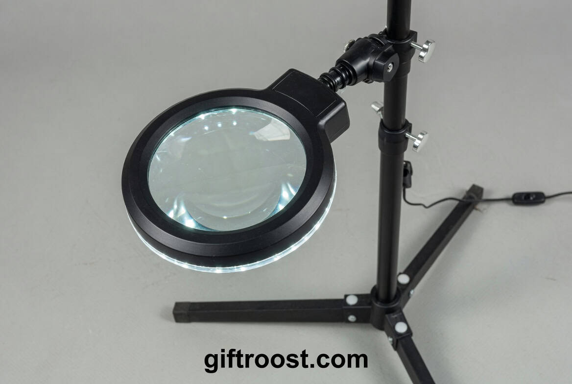 adjustable magnifying floor lamp providing bright light and clear vision for reading or crafting