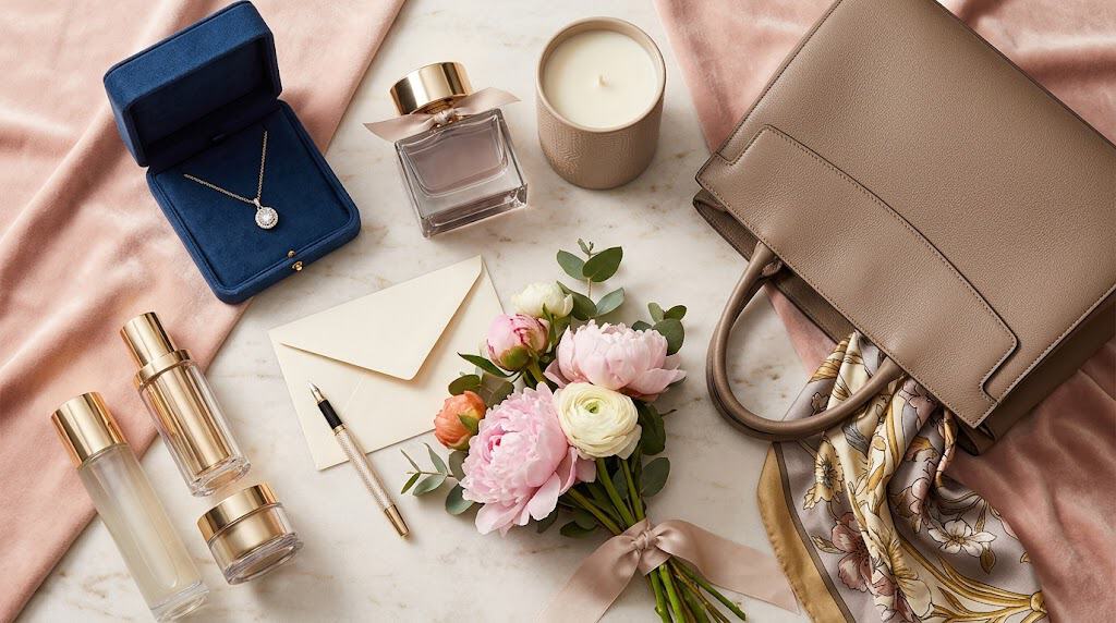 Stylish gift set featuring jewelry, candles, and accessories for special occasions.