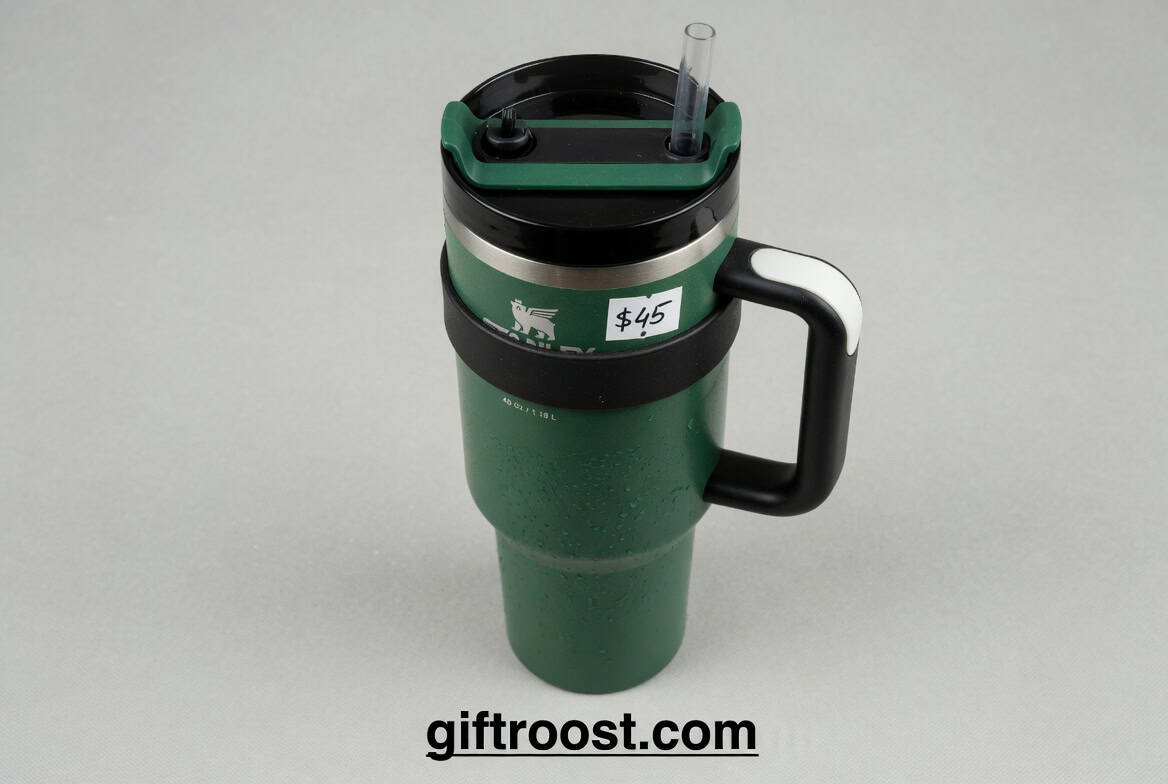 large insulated water bottle with handle and straw